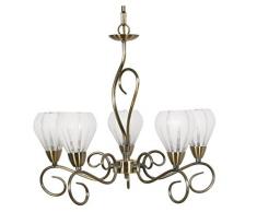 Oaks Lighting 3105 5/AB Rowan Lustre finition laiton Antique avec abat-jours en verre et satiné