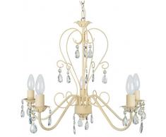 Tosel 20901 Lustre, Tube et tÃ´le Acier, Peinture Ã©poxy, Pampilles ver, E14, 60 W, CrÃ¨me