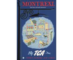 Le Poster Vintage Collective de MontrÃ©al la AmÃ©rique du Nord de Paris Fly TCA Poster de Voyage 59.4Â cm x 84.1Â cm Format A1Â Impression de qualitÃ©, Bois, Multicolore, 84.1Â x 59.4Â x 84.1Â cm