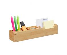 Relaxdays 10022186 Organiseur Bureau Bambou BoÃ®te 11 Rangement Stylos Organisation Fournitures Notes 6x32x7cm, Nature, Naturel, Standard