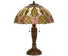 Lumilamp 5LL-5370 Tiffany Lampe de Table en Verre avec 2 Ampoules E27 Max 60 W Blanc/Vert à 47 x 61 cm