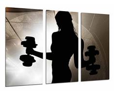 Tableau Moderne Photographique, Impression sur bois, Motivation de remise en forme, femme avec des haltères, 97 x 62 cm, ref. 26600