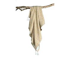 Deco and Co DÃ©coration intÃ©rieure naturelle - Plaid ImprimÃ© Pompons Camelia, Plaid 100% Coton - Plaid de dÃ©coration lit / canapÃ© / fauteuil - 130cm x 150cm