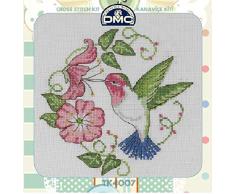 Tuva Boîte à coudre en métal décoratif Aida 14 carats DMC en coton avec aiguille, ciseaux, motif