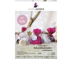 Calendrier de lAvent en papier avec 36 Ã©tiquettes en papier pour dÃ©couper, 24 autocollants argentÃ©s et blanc, framboise avec pois blancs, marron, gris et argent.