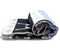 JOWOLLINA Couverture rÃ©versible en Laine Ã Carreaux 100% Laine Bleu 130 x 200 cm