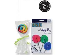 PME BL501 Sachets pour Sucettes avec Attache en Argent, Lot de 25, Plastique, Transparent, 10 x 0,1 x 15 cm