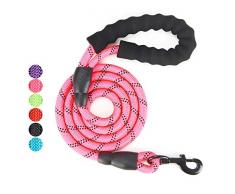 Vineco PoignÃ©e RembourrÃ©e Douce, Fils TrÃ¨s RÃ©flÃ©chissants, Sacs Ã DÃ©chets et Distributeur, 1,5 m Corde Laisse pour Tous Les Chiens de Taille, Rose