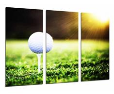 Tableau Moderne Photographique, Impression sur bois, Balle de golf, pelouse, coucher de soleil, 97 x 62 cm, ref. 26704