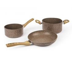 Excelsa Wood & Stone Set poêle et 2 casseroles, aluminium forgé avec revêtement antiadhésif