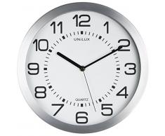 Unilux 400094569 Moon Pendule de Bureau Système Quartz Rétroéclairée Lisible jusquà 100 m à 35,5 cm Gris métal, Aluminium, 32 x 31,5 x 6 cm