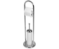 Home Support Porte Rouleau Papier Toilette et Brosse WC, Métal, Blanc et Acier