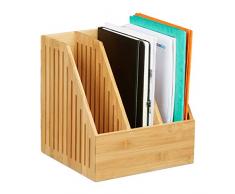 Relaxdays 10028839 Porte-revues 3 Compartiments, Trieur Documents Bambou, Bureau Format A4 journaux, 30 x 28 x 26,5 cm, Nature, 1 élément