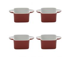Bia 4 pièces Scoop Ramequin, Porcelaine, Rouge, 14.5 x 9.5 x 5.5 cm