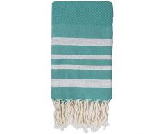 Moorish Idol - Fouta Nid dAbeille Lurex- 100cm x 200cm- Vert Canard/Argent
