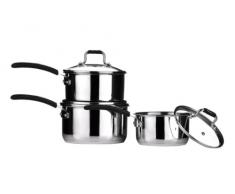 Premier Housewares 0408161 Tenzo Série II S Batterie de Cuisine Set de 3 Pièces en Acier Inoxydable Poignées en Silice et Couvercles en Verre