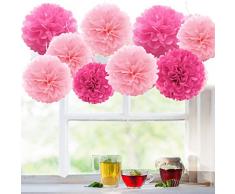 A Liittle Tree Guirlande de Pompons en Papier de Soie à Suspendre avec Un Petit Arbre - 9/12 pièces - 20,3 cm + 25,4 cm