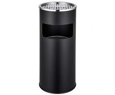 BAKAJI Poubelle avec cendrier en Acier, Poubelle avec cendrier Amovible et Coupe-Vent 25 x 60.5 cm Noir