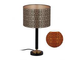 Relaxdays 10029502 Lampe de table avec abat-jour, motifs abstraits, E27 Veilleuse, tissu et métal, HxD 42 x 23,5 cm noir-doré, fer, plastique, 1 élément