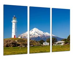 Tableau Moderne Photographique, Impression sur bois, Paysage du phare sur la montagne Taranaki, 97 x 62 cm, ref. 26401
