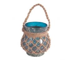 Ian Snow Lanterne en Verre avec Filet en Corde Bleu pÃ©trole