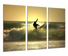 Tableau Moderne Photographique, Impression sur bois, Coucher de soleil dans la mer, surfeur, sport, 97 x 62 cm, ref. 26701