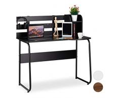 Relaxdays 10026041_953 Bureau, Compartiments et Dossier, Table de Travail pour Jeunes, étudiants,HlP 110x110x57 cm, Noir, Panneau de Particules, Fer, 110 x 110 x 57 cm