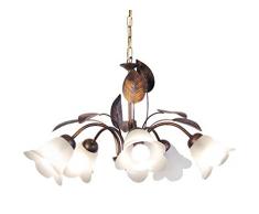 Tosel 20040 Lustre â Eglantine, Tôle et Tube Acier Peinture époxy, verreries Sati, E14, 60 W, Marron/Or