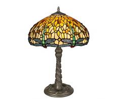 World Art TWGD16511 Lampe de Table Libellule, Verre, E27, 60 W, Multicolore, H59 x Ã41 cm