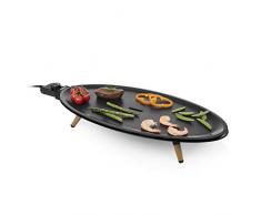 Princess 01.103200.01.001 Table Chef Elypse Plancha électrique design ovale-fonte daluminium-Puissance 1800 W-pieds en bambou-gamme Pure, Noir