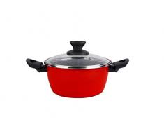 Magefesa Cerise Pierre Casserole 24 cm avec couvercle, fabriquÃ©e en acier vitrifiÃ©. AntiadhÃ©sif bicouche renforcÃ©e effet pierre, couleur rouge extÃ©rieur. Valable pour tous types de feux Ã©maillÃ©s.