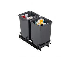 Addis Armoire Ã Double Poubelle, 2 x 10 litres Eco en Plastique 100% recyclÃ©, Gris Clair, 20