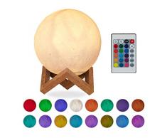 Relaxdays 10026587 Lampe Lune en 3D, 16 Couleurs, rÃ©glable, avec Commande Ã Distance, avec Pied, idÃ©al pour enfantsÃ©clairage LED,15 cm, Blanc, 18, 5 x 15 x 15 cm