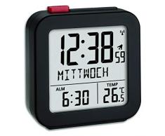 TFA-Dostmann 60.2558.01 Réveil sans Fil avec Alarme sonore avec Snooze, Jour de la Semaine (10 Langues), Noir, (L) 72 x (l) 27 x (H) 77 mm