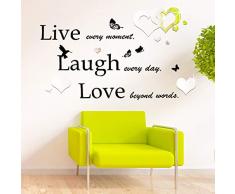 Walplus Stickers muraux Coeur Miroir Art avec Citation Live Laugh Love Saint-Valentin Cadeaux Autocollant Mur Amovible Autocollants, Multicolore, 122Â x 108Â cm