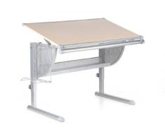 hjh OFFICE 705010bureau pour enfant, table de bureau enfant NENOS hêtre, evolutif grâce au réglage variable de la hauteur, plateau inclinable, compartiment pour le cartable, pour les stylos, règle intégrée, structure robuste et solide
