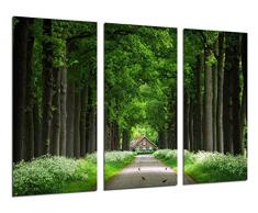 Tableau Moderne Photographique, Impression sur bois, Forêt, Maison en bois, Arbres, 97 x 62 cm, ref. 26305