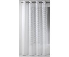 HomeMaison Voilage Etamine Jaquard- Oeillets Ronds Argent, Polyester, Blanc, 1x140x260 cm