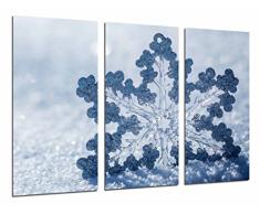 Tableau Moderne Photographique, Impression sur bois, Noël Nevada, flocon de neige dans la neige, 97 x 62 cm, ref. 26896