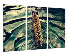 Tableau Moderne Photographique, Impression sur bois, Vengala Tiger sur la rivière, 97 x 62 cm, ref. 26631