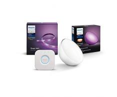 Philips Hue Ruban Lumineux Lightstrip White And Color Ambiance de 2 Mètres + Lampe Portable White And Color Ambiance, Lampe Connectée + Pont de connexion Hue