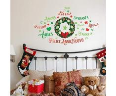 Wallflexi Décorations de Noël Stickers muraux Guirlande de Noël avec Italien Citations Stickers muraux Salon Enfants Chambre denfant école Restaurant Café Hôtel Home Office Décor, Multicolore