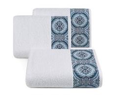 Eurofirany Lot de 6 Serviettes de Toilette en Coton Doux Motif Oriental Blanc 50 x 90 cm