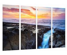 Tableau Moderne Photographique, Impression sur bois, Roches de paysage de plage, mer coucher de soleil, bras de la mer, 131 x 62 cm, ref. 27031