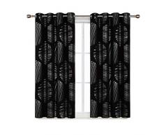 Deconovo Rideaux Occultants Salon à Oeillet Decoration Motif Cercle Argené Isolation Thermique Anti Chaleur Chambre Fenêtre 2 Pcs, Noir, 117x138cm
