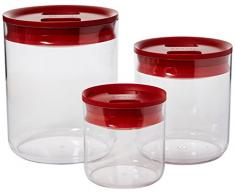 ClickClack Lavabo ChromÃ© Pantry Rount Lot de 3Â Petits, avec couvercles Rouge, 17.5Â x 17.5Â x 22Â cm