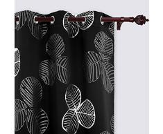 Deconovo Rideaux Occultants a Oeillet Isolation Thermique Argente Motif Chambre Anti Chaleur Froid Fenêtre 2 Pcs, Noir, 117x229cm