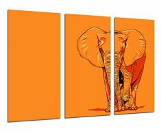 Tableau Moderne Photographique, Impression sur bois, ÃlÃ©phant de la nature animale sauvage, fond orange, 97 x 62 cm, ref. 26941