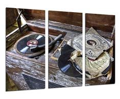 Tableau Moderne Photographique, Impression sur bois, Platines vinyles Vintage, Vinyles, Musique, 97 x 62 cm, ref. 26460