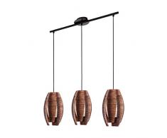 Eglo 91012 Lampe suspension Mongu Afrika-Style en acier, raphia et verre pour 3 ampoules HV 3 x E27 max. 60 W non incluses, Marron/blanc 70 x 19 x 110Â cm